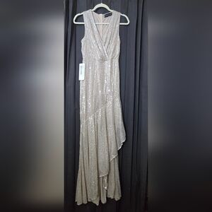 Luxedo Asymmetrical Sequin Dress in Champagne